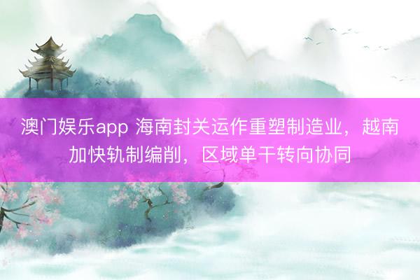 澳门娱乐app 海南封关运作重塑制造业，越南加快轨制编削，区域单干转向协同