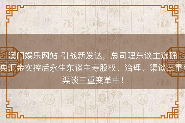 澳门娱乐网站 引战新发达，总司理东谈主选确定，中央汇金实控后永生东谈主寿股权、治理、渠谈三重变革中！