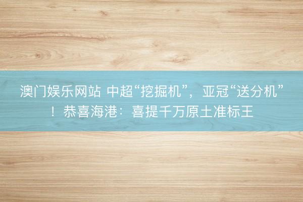 澳门娱乐网站 中超“挖掘机”,亚冠“送分机”!恭喜海港:喜提千万原土准标王