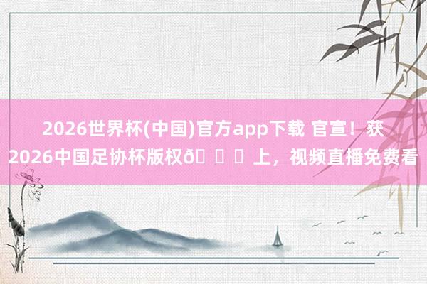 2026世界杯(中国)官方app下载 官宣!获2026中国足协杯版权🎉上,视频直播免费看