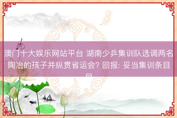 澳门十大娱乐网站平台 湖南少乒集训队选调两名陶冶的孩子并纵贯省运会? 回报: 妥当集训条目