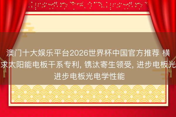 澳门十大娱乐平台2026世界杯中国官方推荐 横店东磁央求太阳能电板干系专利， 镌汰寄生领受， 进步电板光电学性能