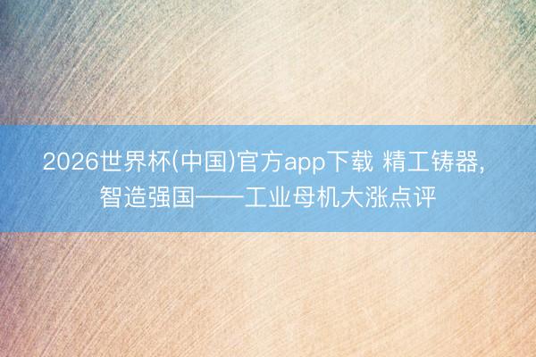 2026世界杯(中国)官方app下载 精工铸器， 智造强国——工业母机大涨点评